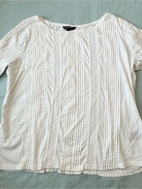 Lauren Ralph Lauren White Lace & Pintuck Top | 1X | 100% Cotton